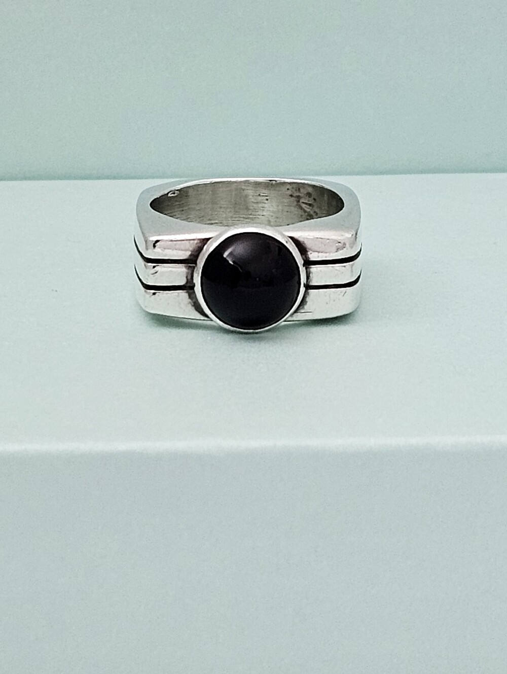 Silpada Very Rare Sterling Silver Black Cabochon Onyx Square Band Ring Sz 9-9.25